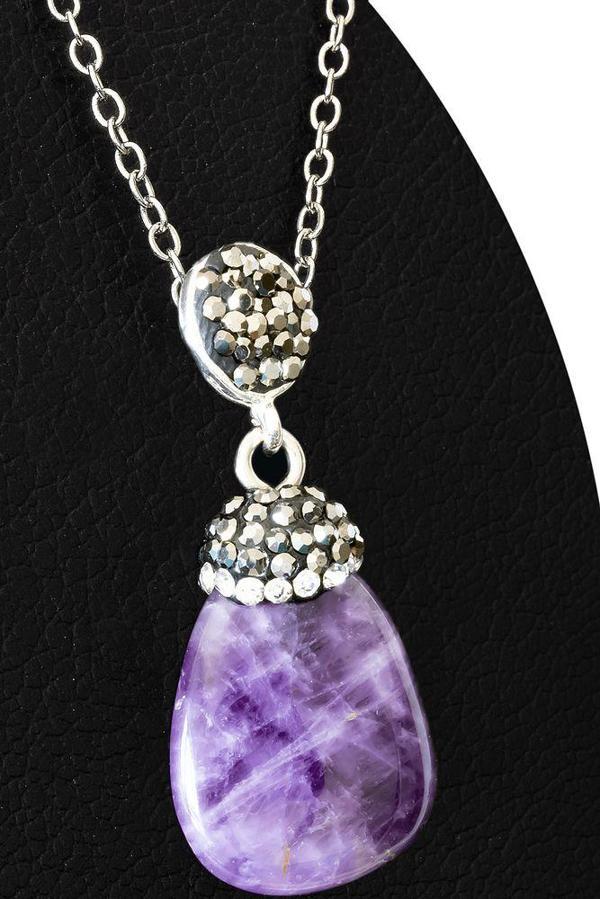 Sertifikalı 1.Kalite Zirkon Taşlı Ham Ametist Taşı Kolye (Brezilya) - Image 1