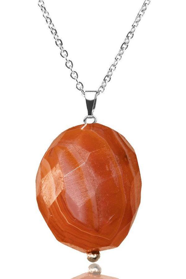 Sertifikalı Doğal Fasetli Turuncu Akik Taşı Kolye - Image 1