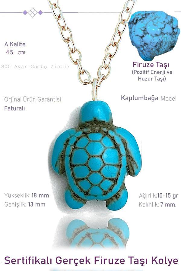 Sertifikalı Kaplumbağa Model Gerçek Firuze Taşı Kolye - Mini Boy - Image 1