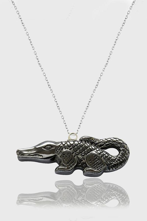 Sertifikalı AAA+ Lacoste Timsah Model Doğal Taş Hematit Taşı Kolye - Image 1