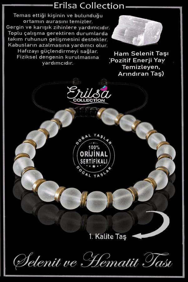 Sertifikalı Gerçek Hematit - Selenit Taşı Bileklik - Ayarlamalı - Image 1
