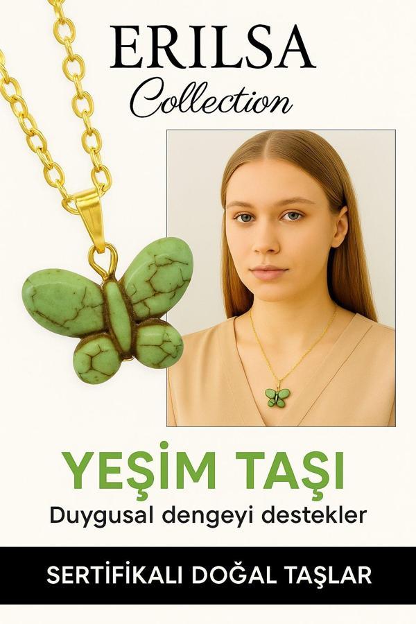Sertifikalı Sarı Renkli Kelebek Model Yeşim Taşı Kolye – Şans, Dönüşüm ve Ruhsal Huzur Taşı - Image 1