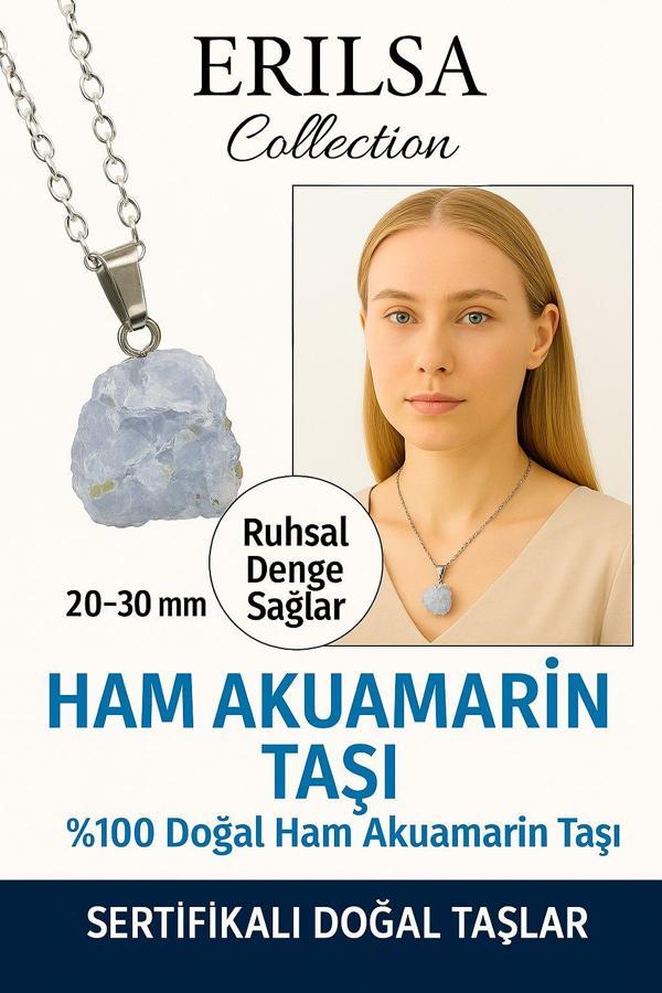 Sertifikalı Ham İşlenmemiş Akuamarin Taşı Kolye – Sakinlik, Akış ve İfade Gücü Taşı - Image 1