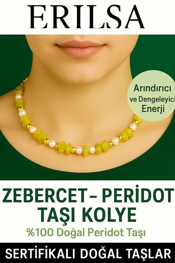 Sertifikalı Kırık Taşlı Model İnci - Zebercet (Peridot) Taşı Kolye - Image 1