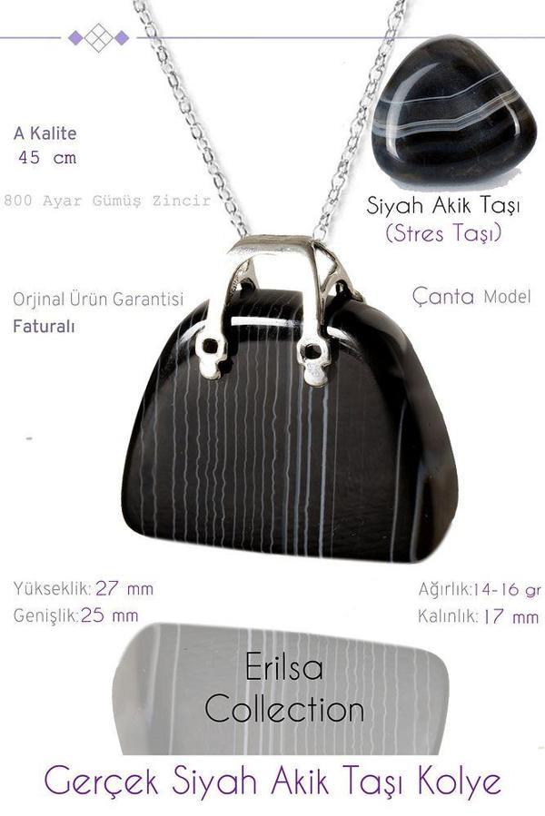 Sertifikalı Çanta Model Siyah Akik Taşı Kolye - Image 1