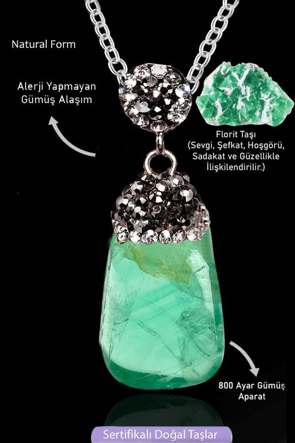 Sertifikalı Zirkon Taşlı Model Ham Yeşil Florit Taşı Kolye - Image 1