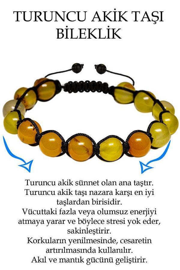 Sertifikalı Açık Turuncu Akik Taşı Bileklik - Makrome - Image 1