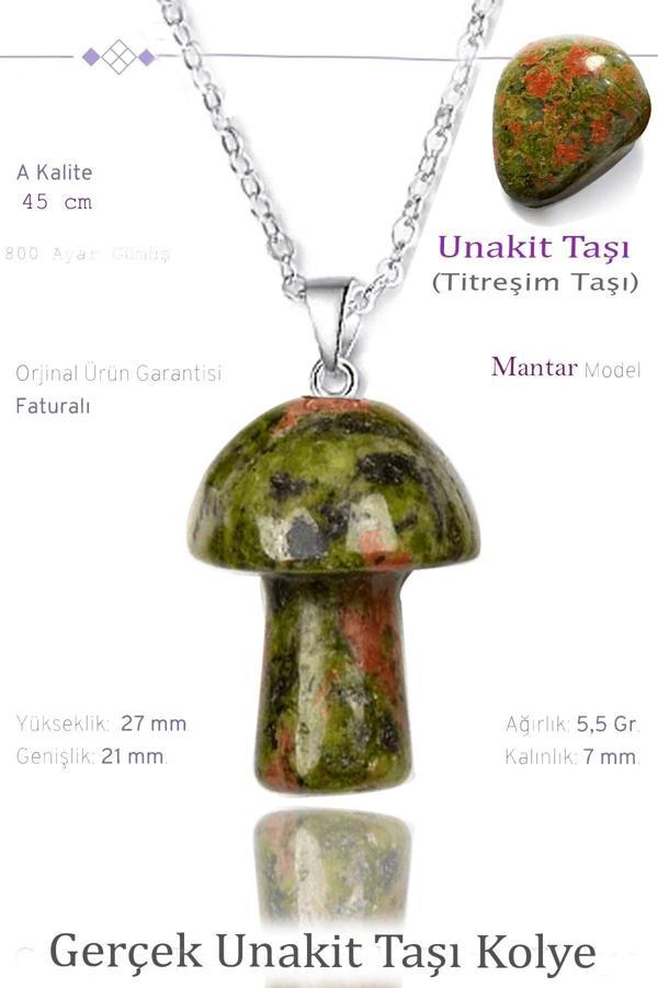 Sertifikalı Mantar Model Unakit Taşı Kolye - Gümüş Aparatlı - Image 1