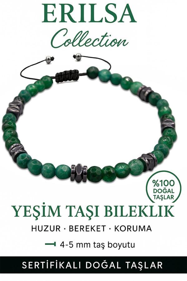 Sertifikalı Fasetli Terahertz – Koyu Yeşim Taşı Bileklik (İnce Model) – Bilgelik, Huzur ve Koruyucu Enerji Taşı - Image 1