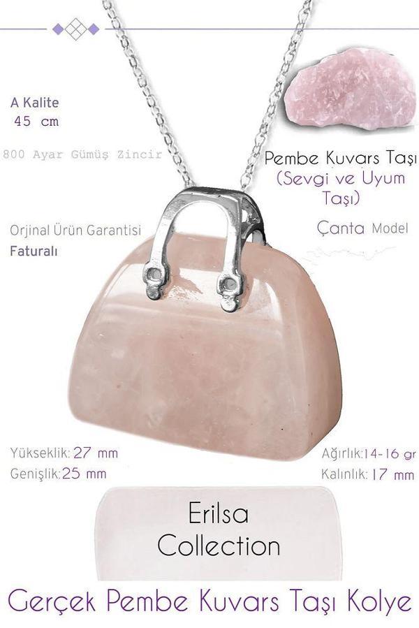 Sertifikalı Çanta Model Pembe Kuvars Taşı Kolye - Image 1