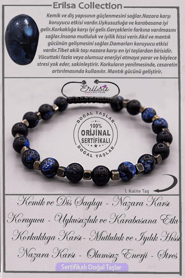 Sertifikalı AAA+ Kalite Gerçek Terahertz - Mavi Tibet Akik Taşı Bileklik - Ayarlamalı - Image 1