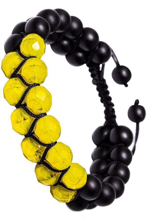 Makrome Çift Sıra Oniks Taşı Ve Kristal Sarı Kuvars Bileklik - Image 1