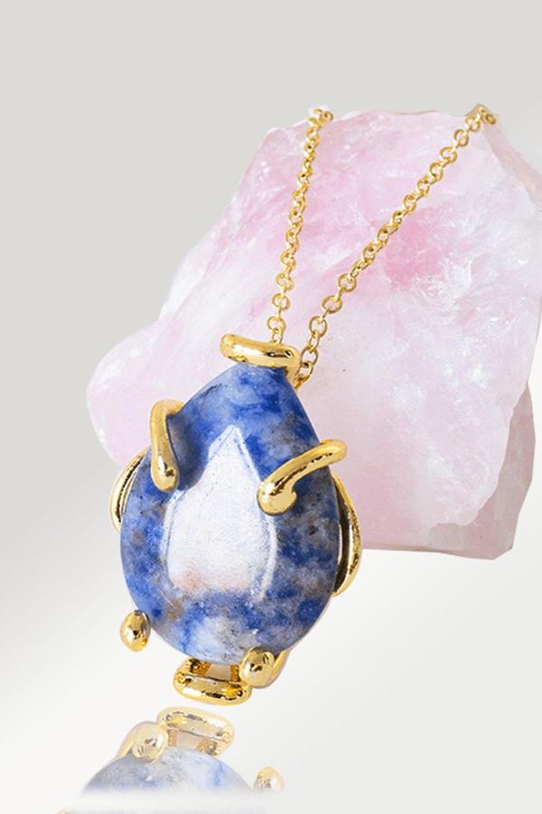 Sertifikalı AAA+ Damla Model  Lapis Lazuli Taşı Kolye - Altın Renkli - Image 1