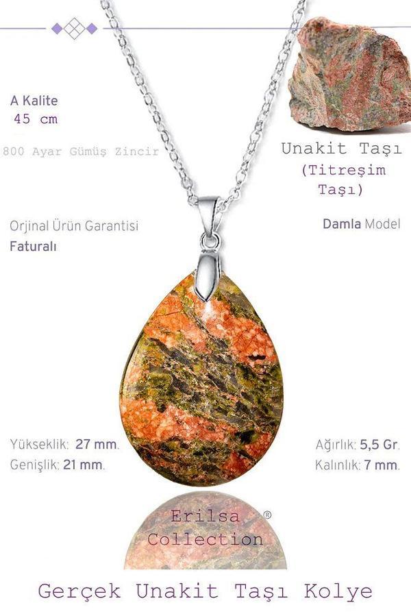 Sertifikalı Damla Model Unakit Taşı Kolye (GÜMÜŞ APARATLI) - Image 1