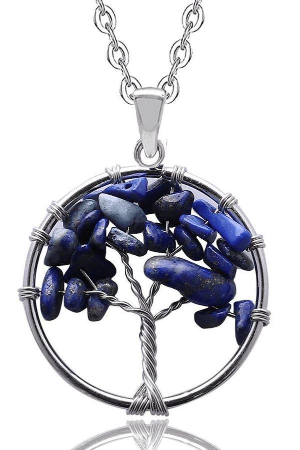 Sertifikalı Doğal Lapis Lazuli Taşı Hayat Ağacı Kolye - Image 1
