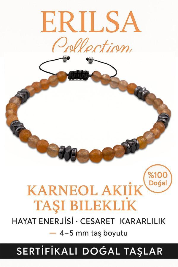 Sertifikalı Terahertz – Karneol (Karnelyan Akik) Taşı Bileklik (İnce Model) – Cesaret, Canlılık ve Yaratıcı Güç Taşı - Image 1