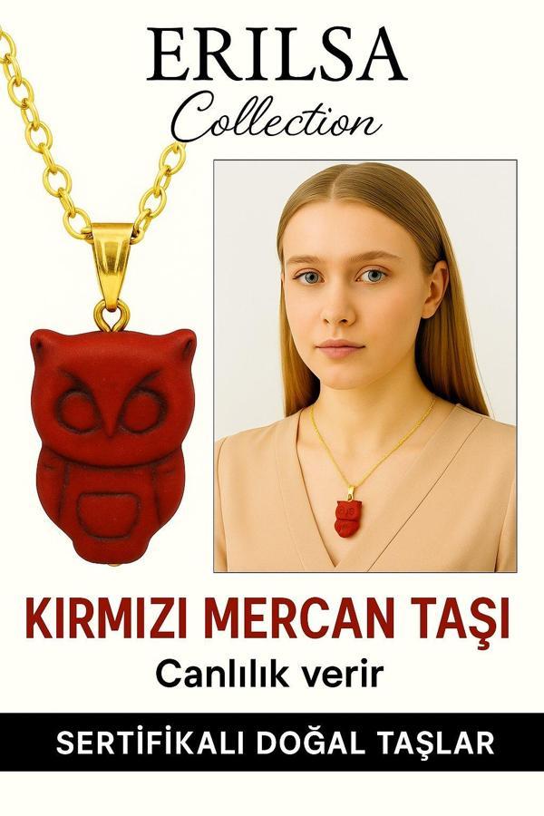 Sertifikalı Baykuş Model Kırmızı Mercan Kolye – Bilgelik, Enerji ve Cesaret Taşı - Image 1