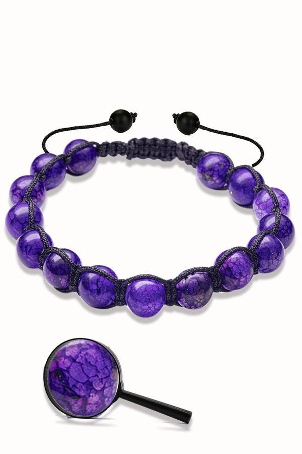 Sertifikalı Makrome Mor Akik Taşlı Doğal Taş Bileklik Mor Renk  - Image 1