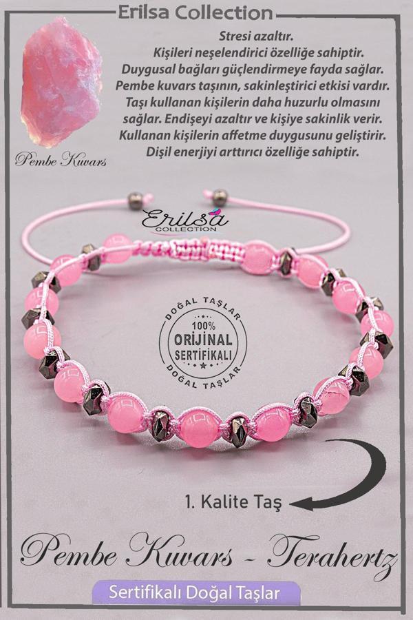 Sertifikalı AAA+ Kalite Gerçek Terahertz - Pembe Kuvars Taşı Bileklik - Image 1
