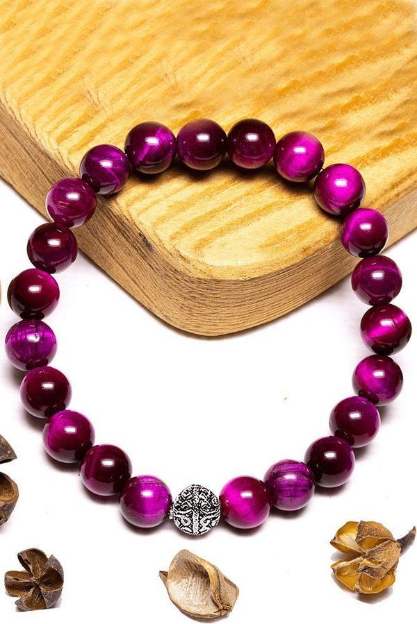 Sertifikalı Aaa+ Pembe Kaplan Gözü Taşı Bileklik - Gümüş Aparatlı - Image 1