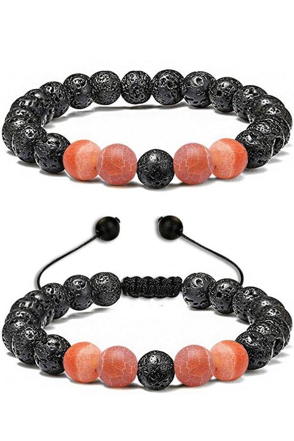 Sertifikalı Doğal Turuncu Buz Akik Taşı Volkan Lav Taşı Doğal Taş Bileklik Seti - Image 1