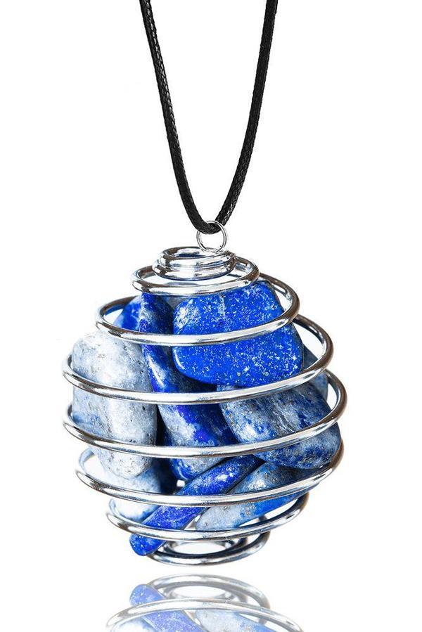 Sertifikalı Tel Sargılı Kafes Model Lapis Lazuli Taşı Kolye - Image 1