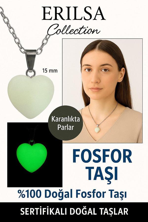 Sertifikalı Kalp Model Mini Fosfor Taşı Kolye – Işıltı, Canlılık ve Yüksek Enerji Taşı - Image 1
