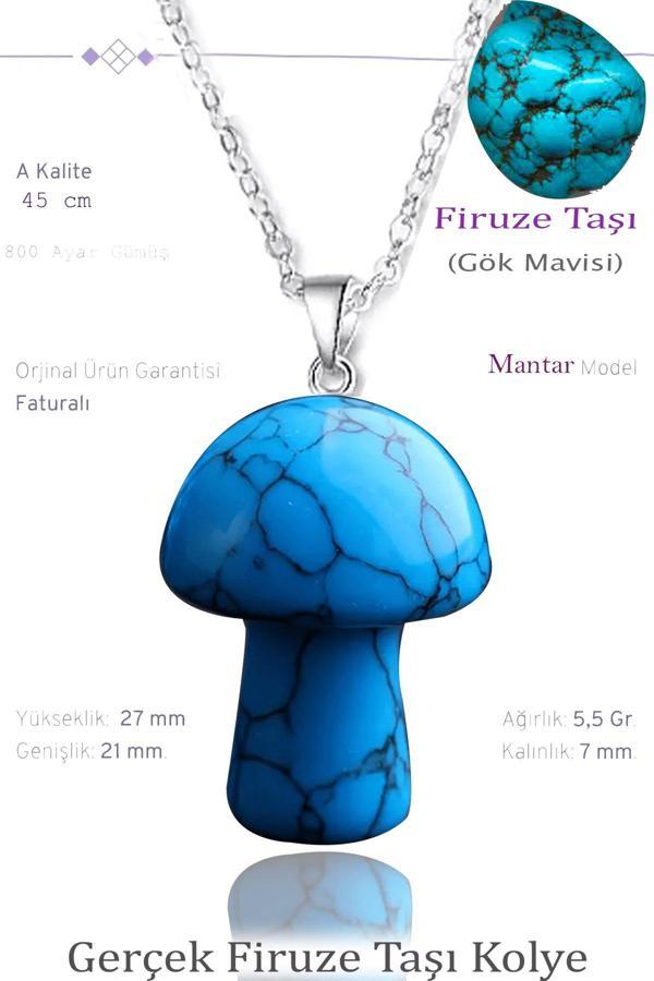 Sertifikalı Mantar Model Firuze Taşı Kolye - Gümüş Aparatlı - Image 1