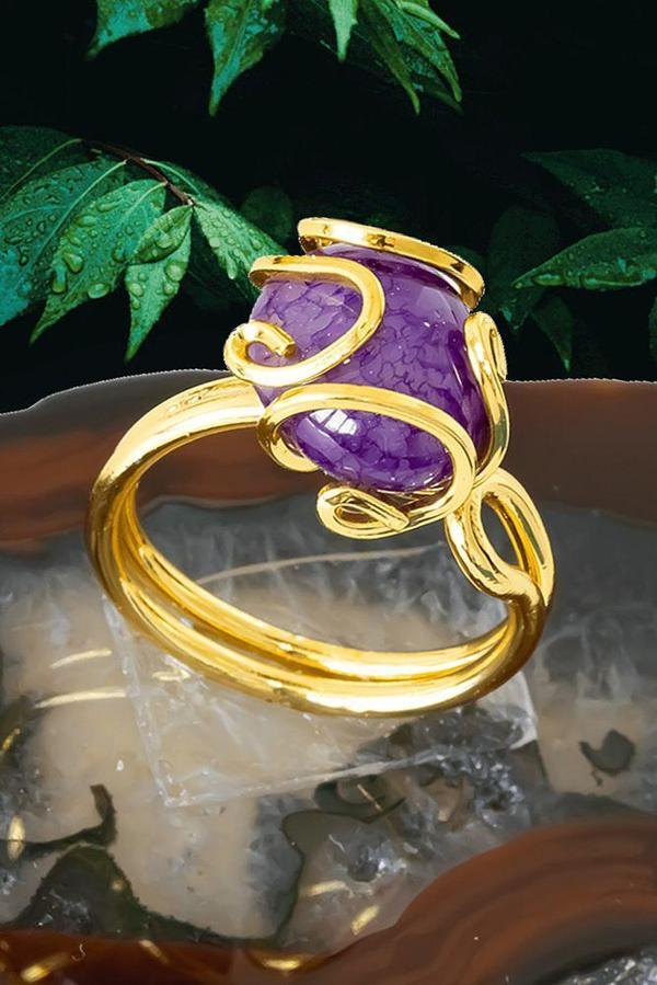 Sertifikalı Rokoko Model Mor Akik Taşı Yüzük - Ayarlamalı - Image 1