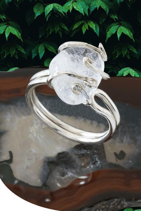 Sertifikalı Gümüş Rokoko Model Kristal Kuvars Taşı Yüzük - Ayarlamalı - Image 1