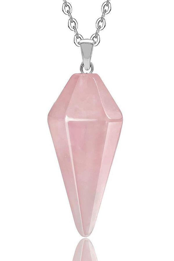 Sertifikalı Pembe Kuvars Taşı Pandül Kolye (gümüş Aparatlı) - Image 1