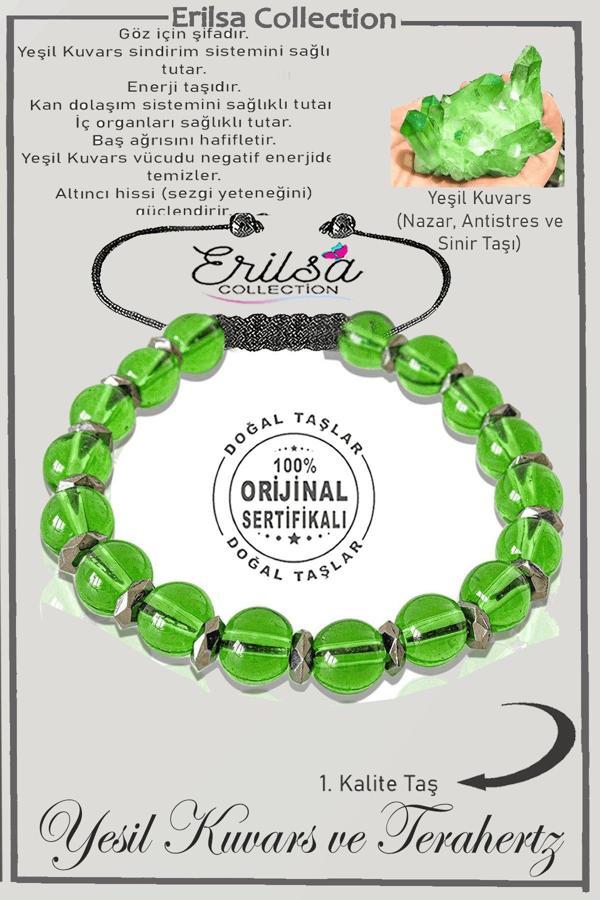 Sertifikalı Gerçek Hematit - Yeşil Kuvars Taşı Bileklik - Ayarlamalı - Image 1