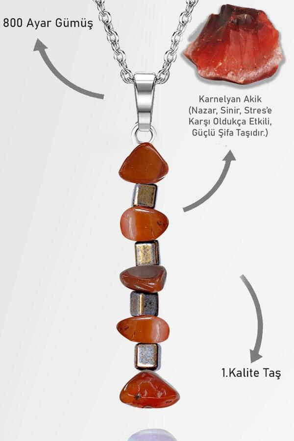 Sertifikalı AAA+ Kırık Taşlı Model Karnelyan Akik Taşı Kolye - Image 1