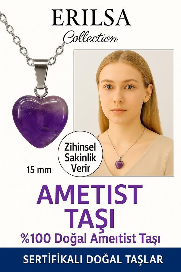 Sertifikalı Kalp Model Mini Ametist Kolye – Sakinlik, Arınma ve Zihinsel Netlik Taşı - Image 1