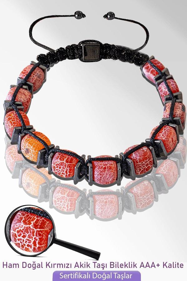 Sertifikalı Küp Model Doğal Ham Kırmızı Akik Taşı Bileklik - Ayarlamalı - Image 1