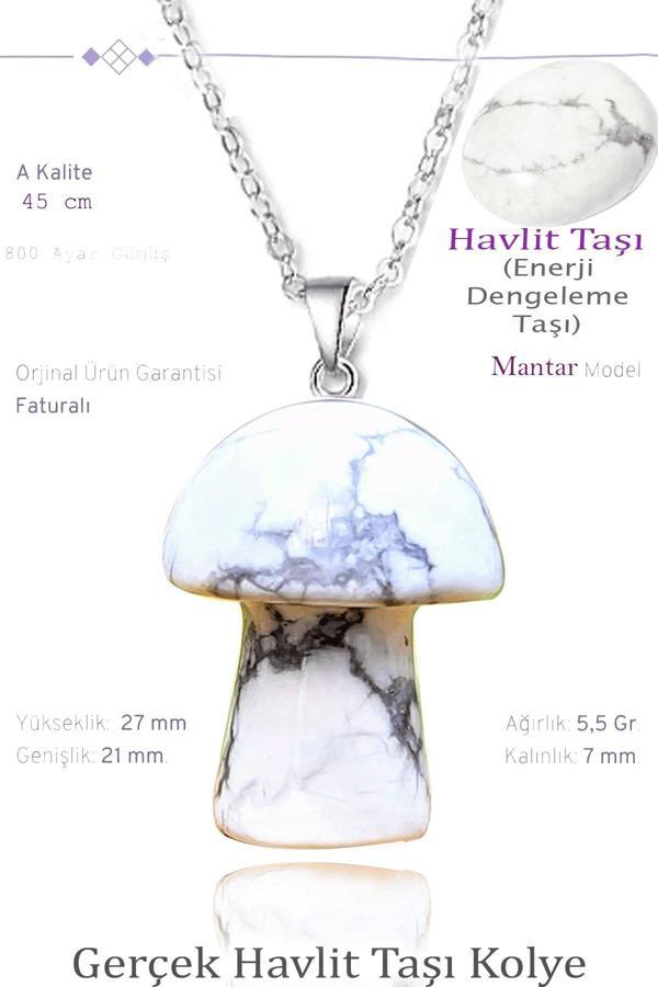 Sertifikalı Mantar Model Havlit Taşı Kolye - Gümüş Aparatlı - Image 1