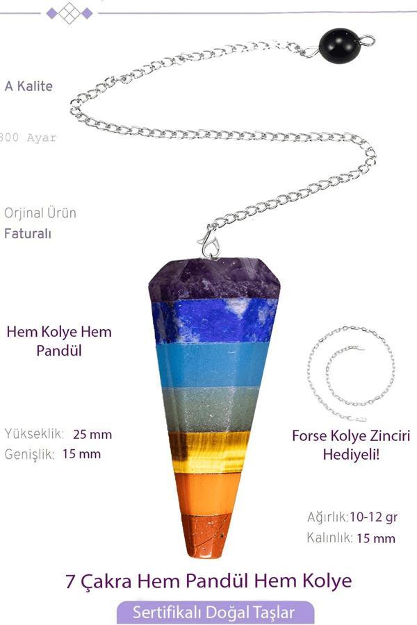 Sertifikalı 7 Çakra Doğal Taş Pandül Sarkaç Hem Pandül - Hem Kolye - Image 1