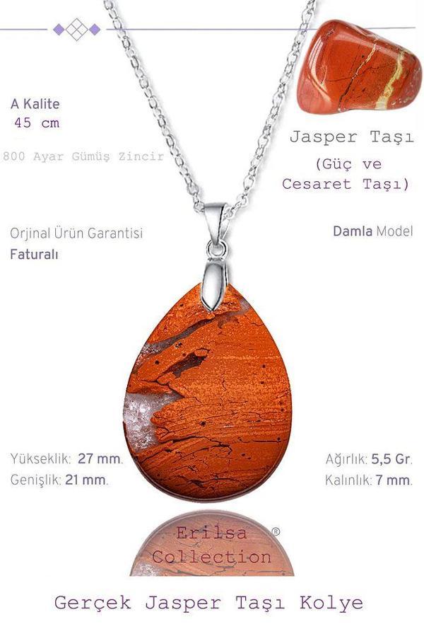 Sertifikalı Damla Model Kırmızı Jasper Taşı Kolye (GÜMÜŞ APARATLI) - Image 1