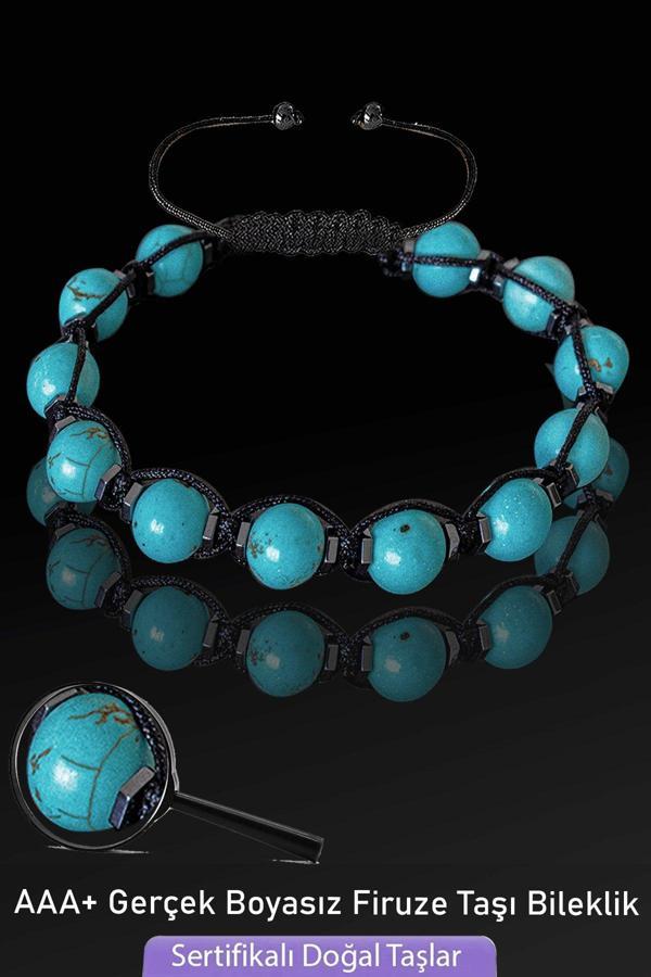 Sertifikalı AAA+ Boyasız Gerçek Firuze Taşı Bileklik - Ayarlamalı - Image 1