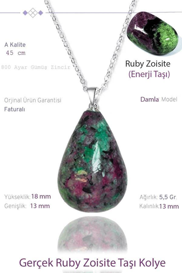 Sertifikalı Damla Model Ruby Zoisite Taşı Kolye - Anyolit Taşı - Image 1