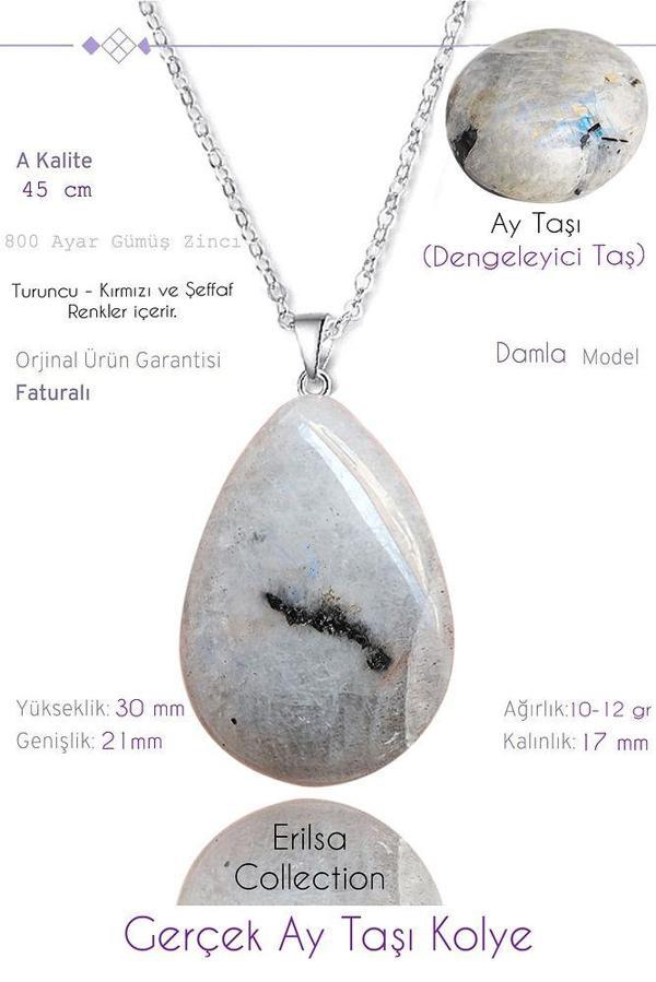 Sertifikalı Damla Model Gerçek Ay Taşı Kolye - Image 1