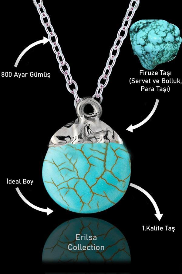 Sertifikalı Para Model Firuze Taşı Kolye (Turkuaz Taşı) - Gümüş Alaşımlı - Image 1