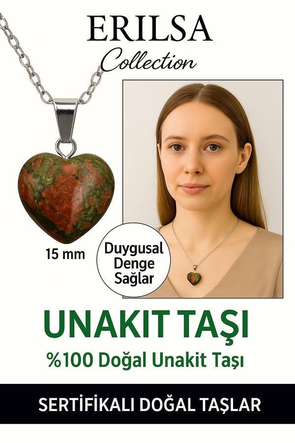 Sertifikalı Kalp Model Mini Unakit Taşı Kolye – Şifa, Denge ve Duygusal Uyum Taşı - Image 1