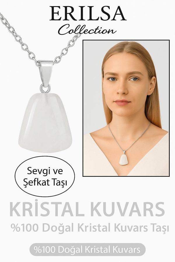 Sertifikalı AAA+ Kristal Kuvars Taşı Kolye – Beşgen Model, Gümüş Aparatlı - Image 1