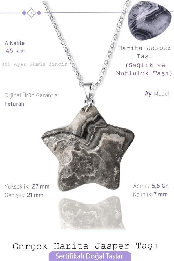 Sertifikalı Yıldız Model Gerçek Harita Desenli Jasper Taşı Kolye - Image 1
