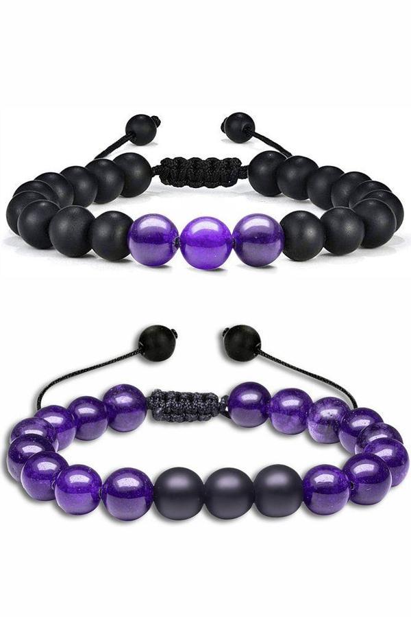 Sertifikalı Doğal Mor Akik Oniks Taşı Doğal Taş Bileklik Seti - Image 1