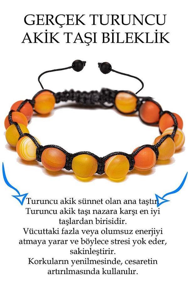 Sertifikalı Ham Işlenmemiş Damarlı Turuncu Akik Taşı Bileklik - Image 1