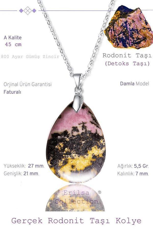 Sertifikalı Damla Model Rodokrozit - Rodonit Taşı Kolye (GÜMÜŞ APARATLI) - Image 1