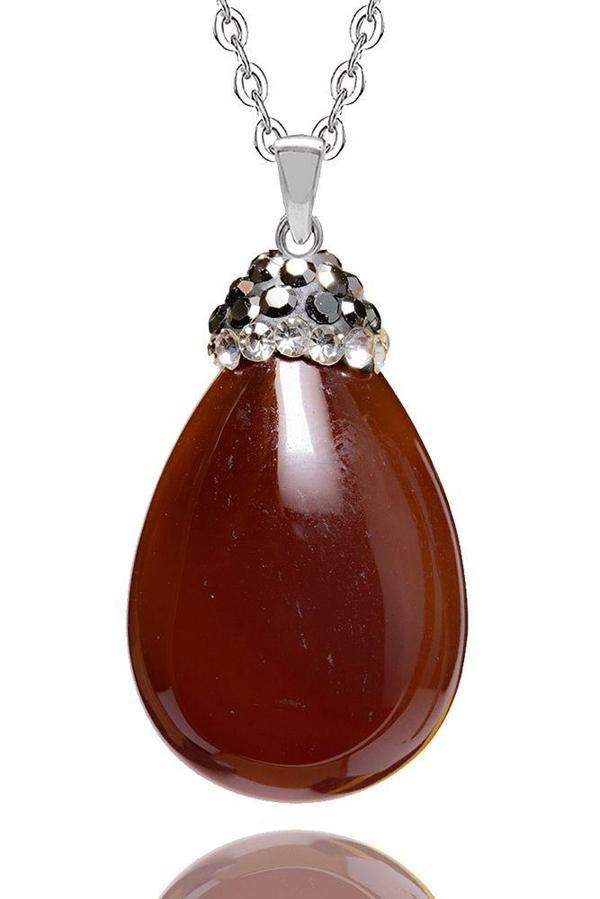Sertifikalı Zirkon Taşlı Kırmızı Akik Taşı Kolye - Image 1