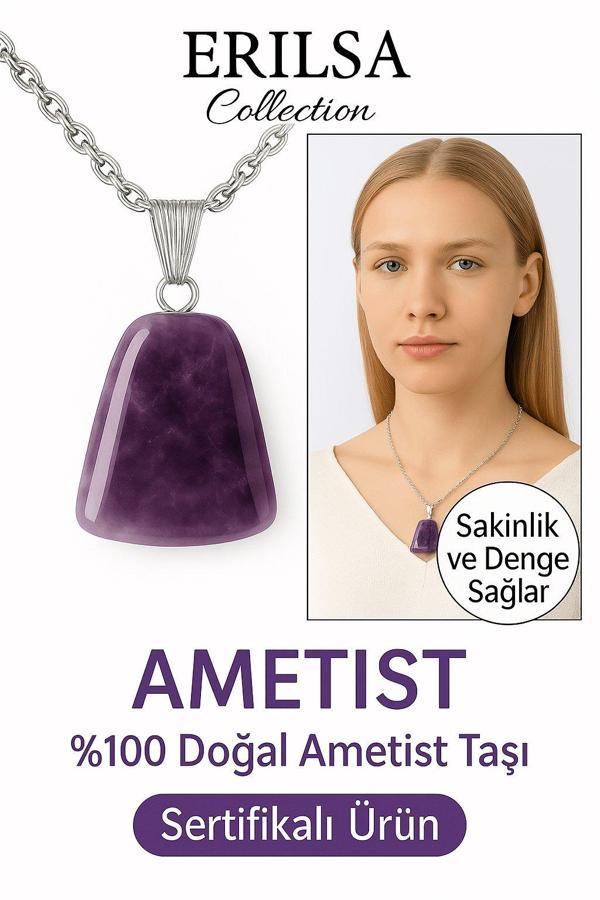 Sertifikalı AAA+ Ametist Taşı Kolye – Beşgen Model, Gümüş Aparatlı - Image 1